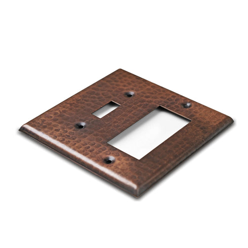 Hand Hammered Combo Toggle / Rocker Light Switch Wall Plate - Pure Copper